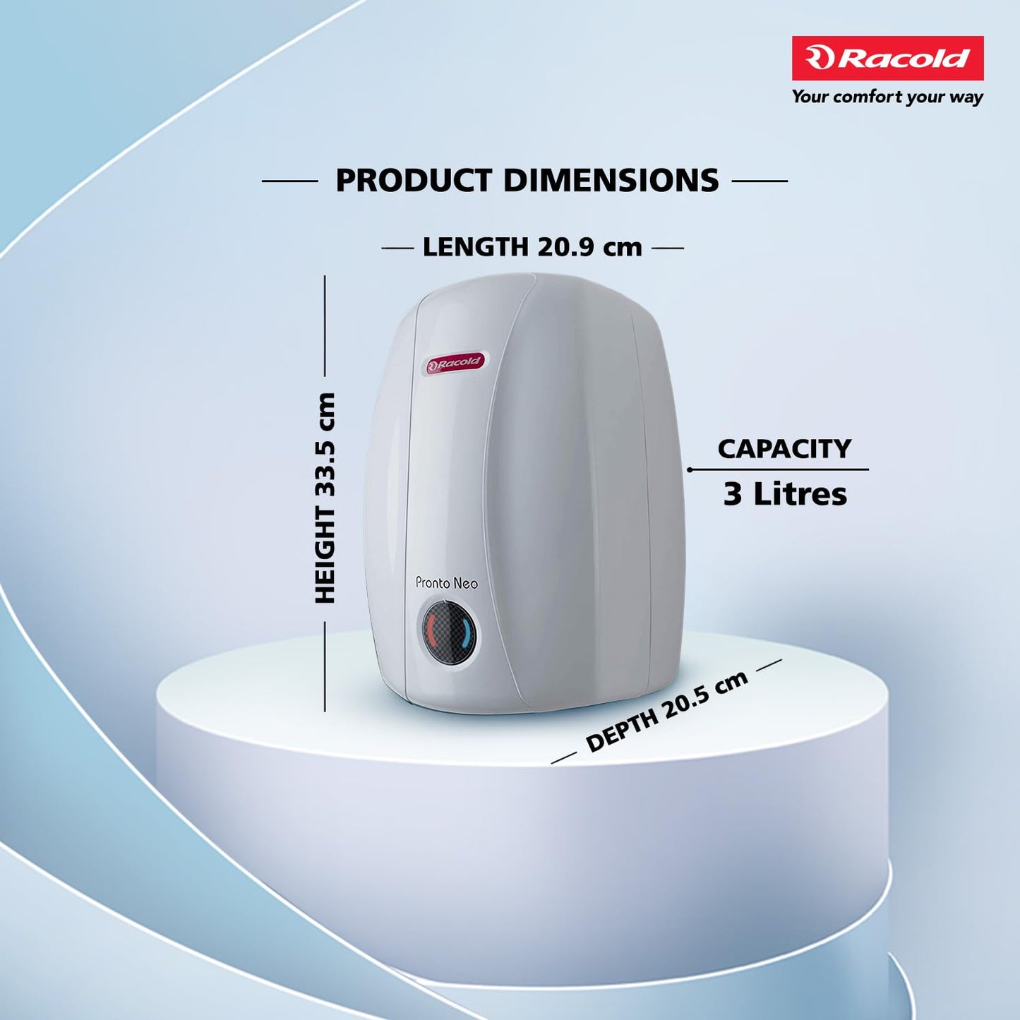 Racold PRONTO NEO Electric Instant Water Heater 3L  (FREE CONNECTION TUBE & 3PIN TOP)
