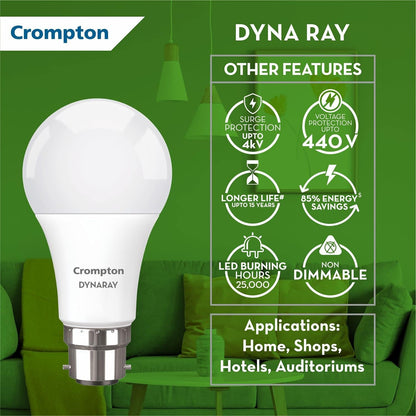 Crompton Dyna Ray 9W B22 Cool Day LED Bulb (Pack Of 2)