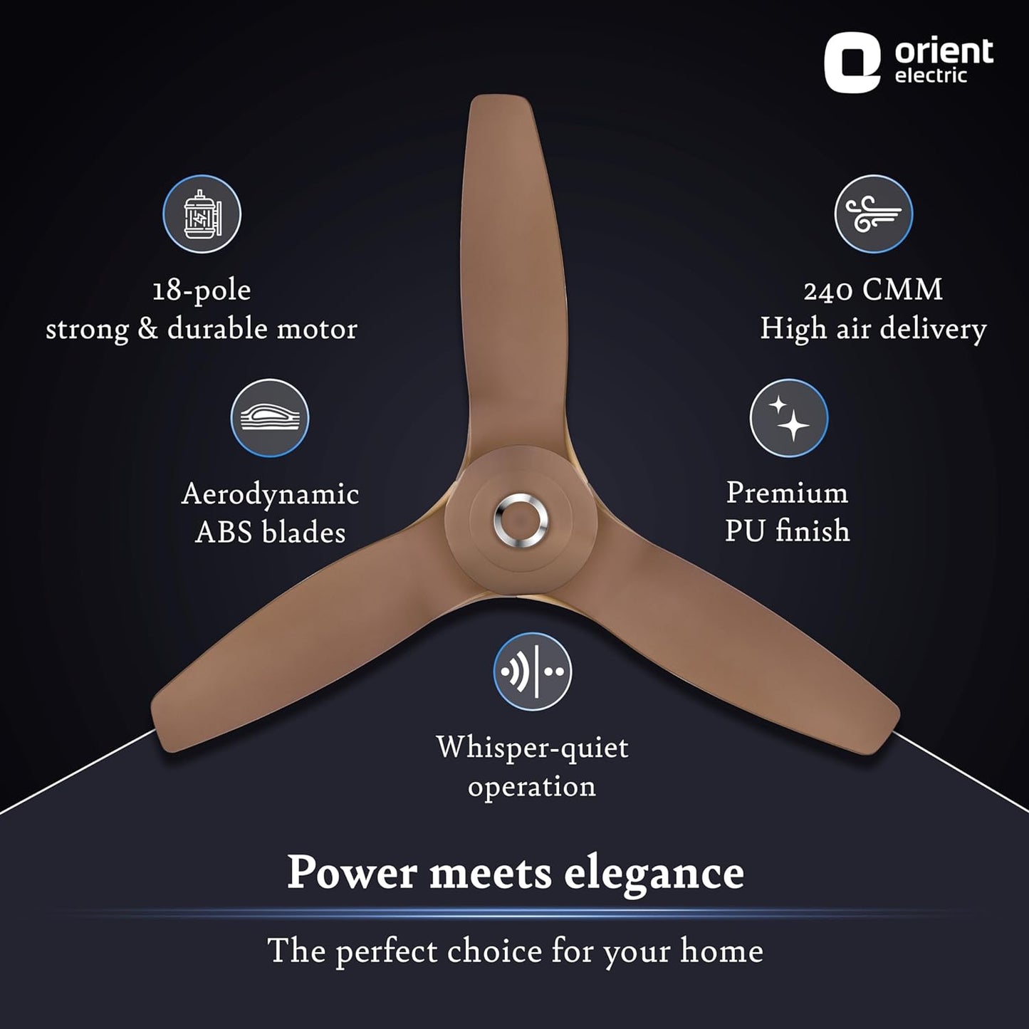 Orient Electric Aeroquiet BLDC Ceiling Fan Caramel Brown 1200mm (48" Inch)