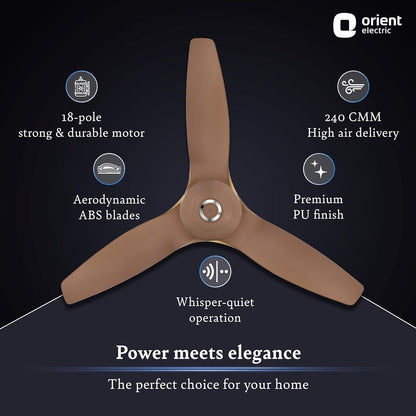Orient Electric Aeroquiet BLDC Ceiling Fan Caramel Brown 1200mm (48" Inch)