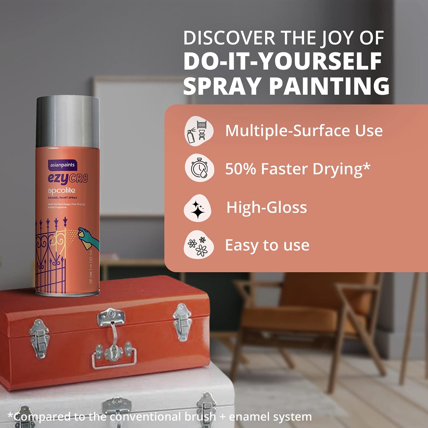 Asian Paints ezyCR8 Enamel Spray Paint Silver (400ml)