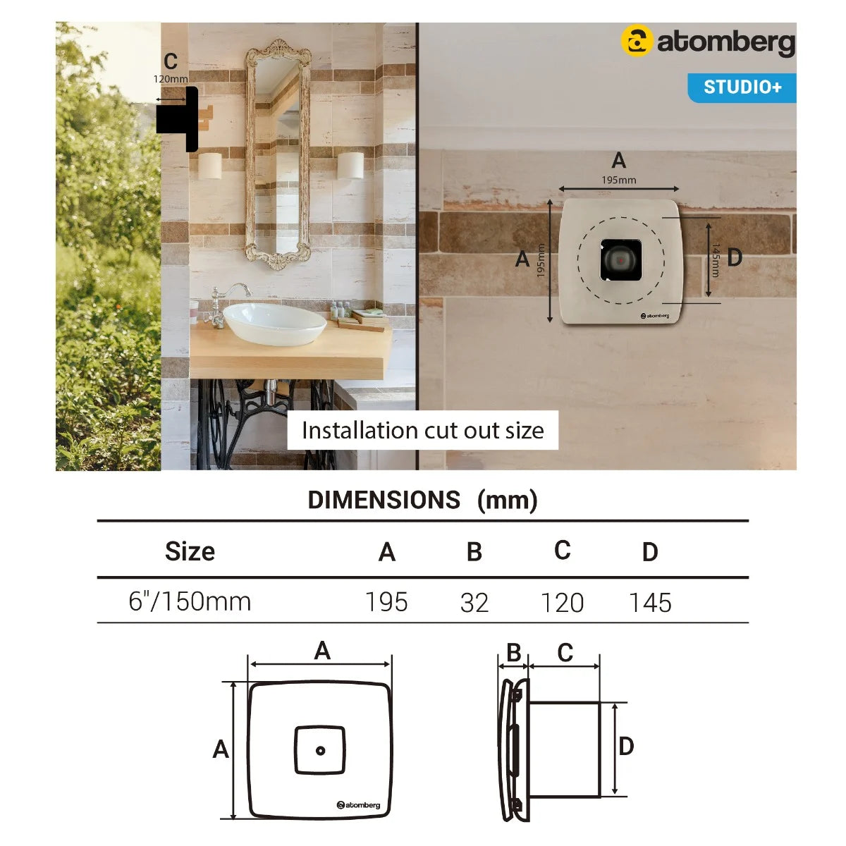 Atomberg Studio + BLDC Exhaust Fan 150mm White