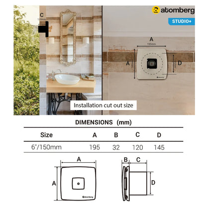 Atomberg Studio + BLDC Exhaust Fan 150mm White