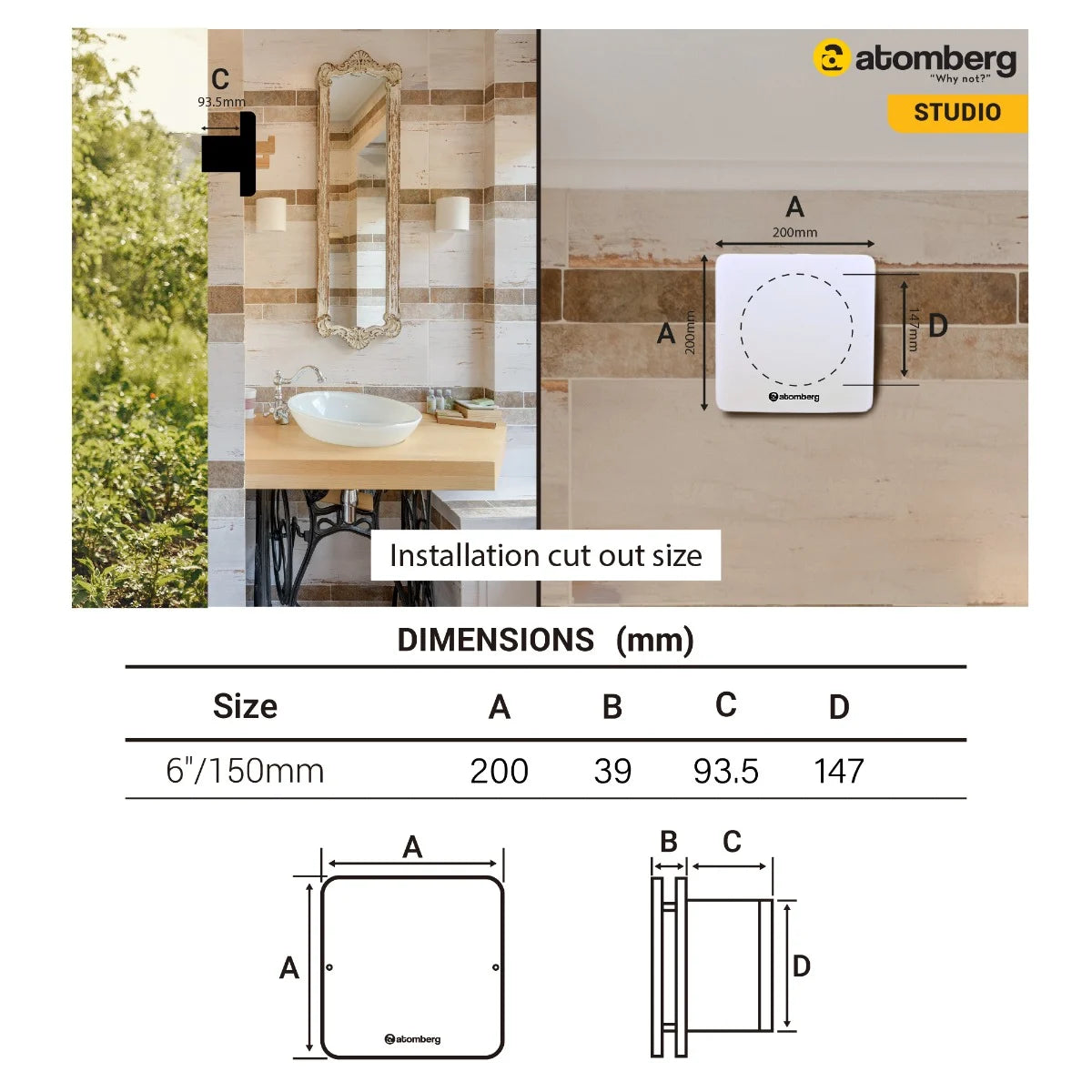 Atomberg Studio BLDC Exhaust Fan 150mm White