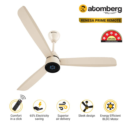 Atomberg Renesa Prime Remote 1200mm BLDC Motor 5 Star Rated Sleek Ceiling Fan