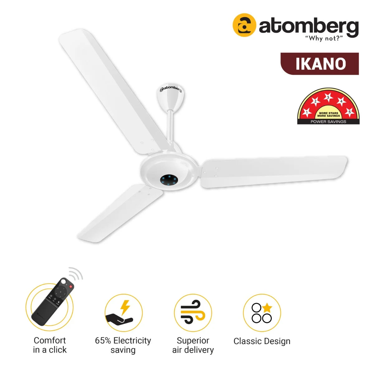 Atomberg Ikano BLDC Ceiling Fan 1200mm With Remote