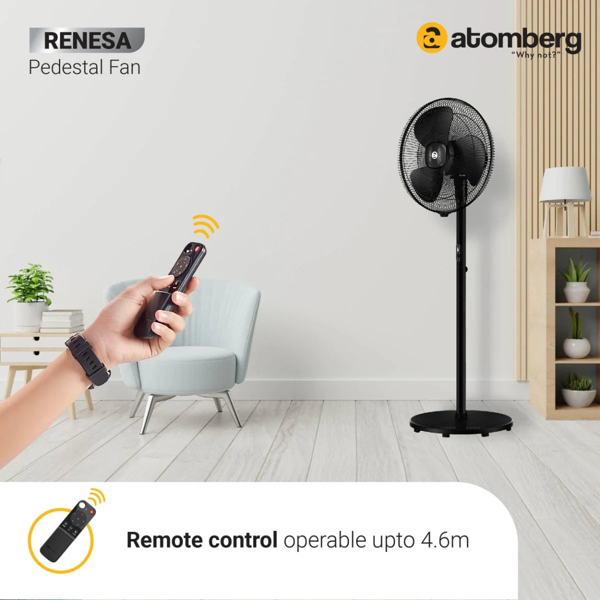 Atomberg Renesa 400mm Pedestal BLDC Fan With Remote