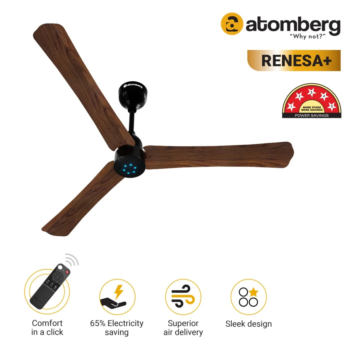 Atomberg Rensa + BLDC Ceiling Fan 1200mm With Remote