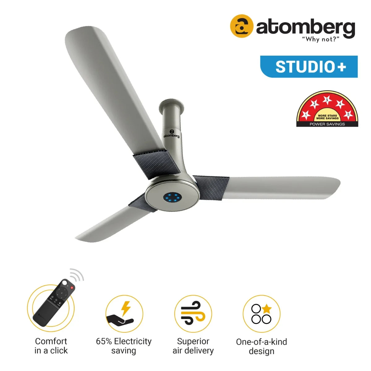 Atomberg Studio + BLDC Ceiling Fan 1200mm With Remote